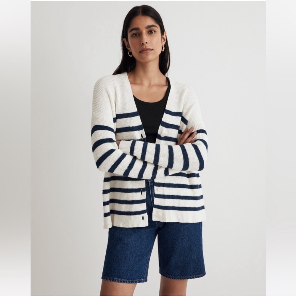 Madewell Navy and Cream Cardigan